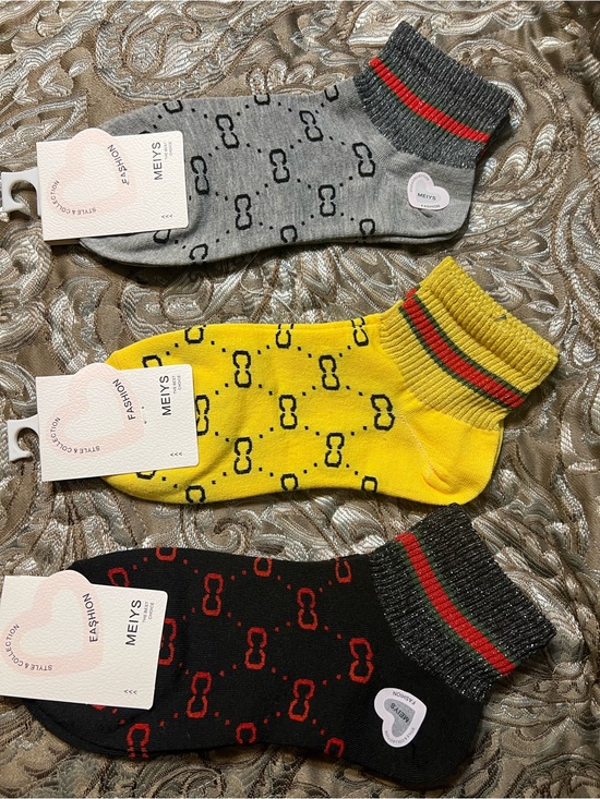 Meiys Accessories - Fashion Patterned Women Ankle Socks - Yellow, Black, Gray (3-Pack) NWT